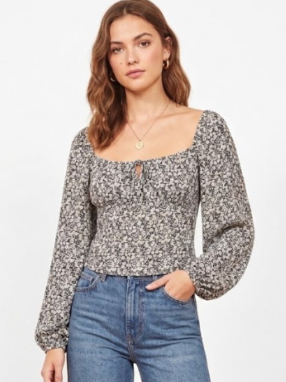 NWT Abercrombie & Fitch | Forest Green Long Sleeve Floral Daisy Blouse Medium